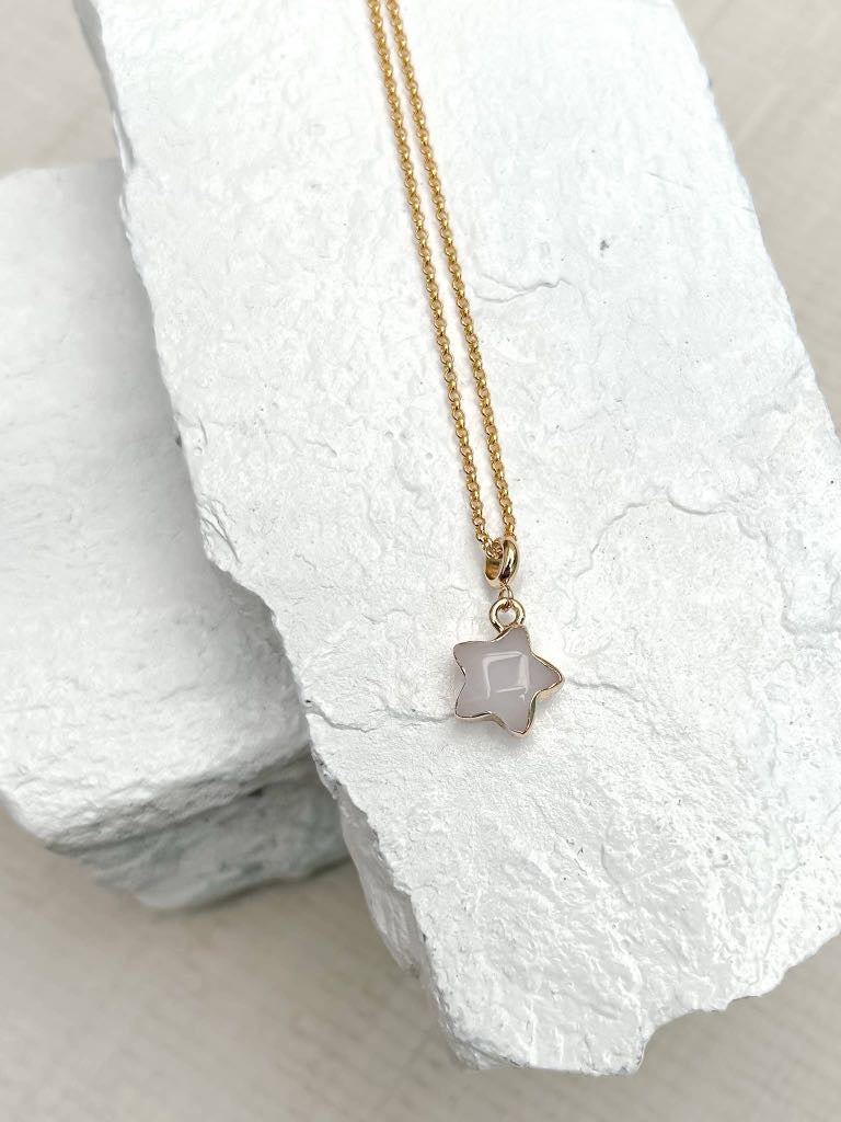 Jade White Star Gold Plated Gemstone Crystal Necklace
