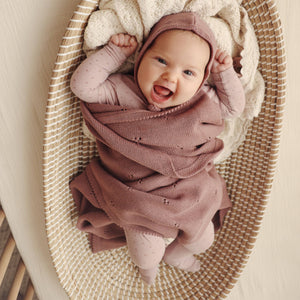 100% Organic Cotton Pointelle Swaddle Receiving Baby Blanket in ballet pink