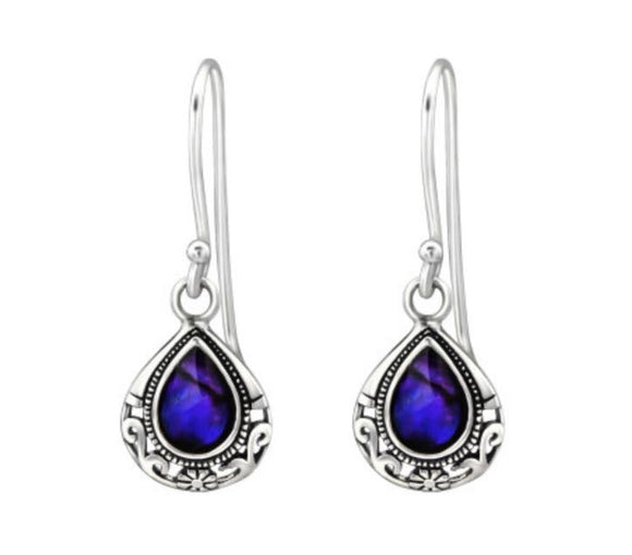 Purple Iridescent Drop Sterling Silver Earrings - Abalone