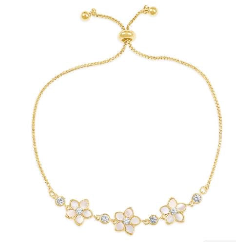 18K Gold Plated Floral Bracelet – Mother of Pearl & Cubic Zirconia, Gift Box Included