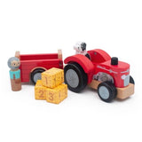 Farm - Wooden Tractor and Trailer Toy (with bales) - Jumini