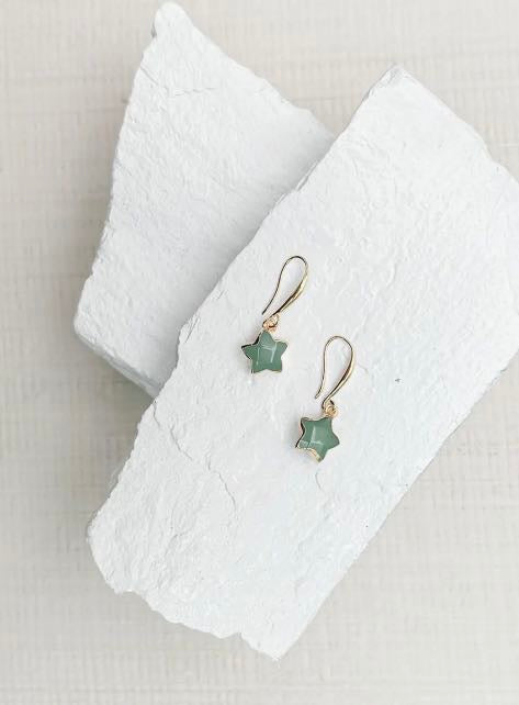 Aventurine Star Gold Plated Gemstone Crystal Earrings