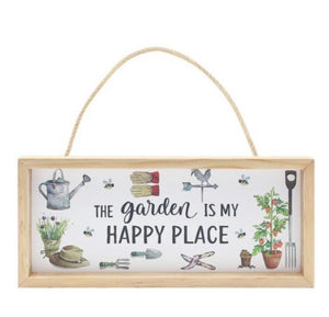 The garden is my happy place wooden hanging sign