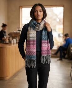 Multi-Color Chevron Zigzag Scarf with Fringe
