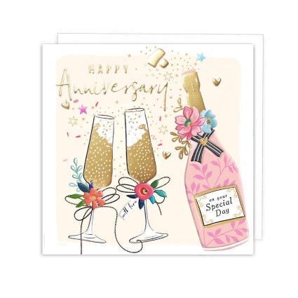 Happy Anniversary - Champagne and Glasses