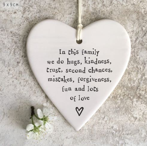 ‘In This Family We Do Hugs' Hanging Heart- East Of India