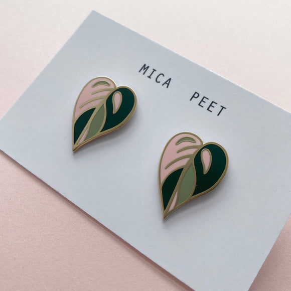 Pink Leaf Enamel Earrings