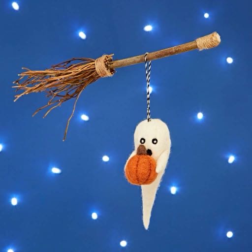 Felt Ghost with Pumpkin Hanging Decoration - Handmade