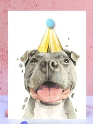 Staffordshire Bull Terrier Dog Pompom Staffie Birthday Card