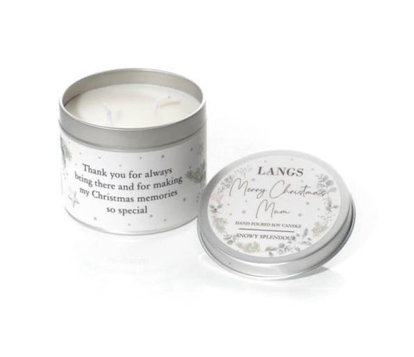 MERRY CHRISTMAS MUM SNOWY SPLENDOUR HAND POURED SOY TIN CANDLE