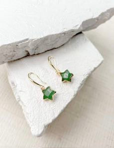 Aventurine Star Gold Plated Gemstone Crystal Earrings