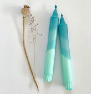 Hawaiian Blue and Turquoise Swirl Dip Dyed Dinner Candles