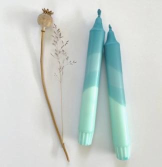 Hawaiian Blue and Turquoise Swirl Dip Dyed Dinner Candles
