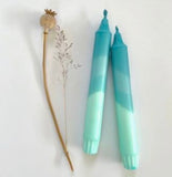 Hawaiian Blue and Turquoise Swirl Dip Dyed Dinner Candles