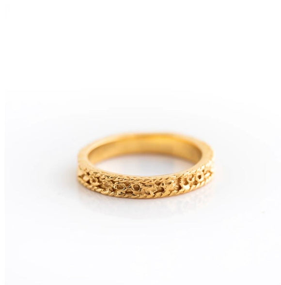 Gold Intricate Narrow Band Ring 