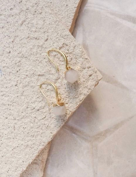 Jade Nugget Gold Plated Gemstone Crystal Earrings