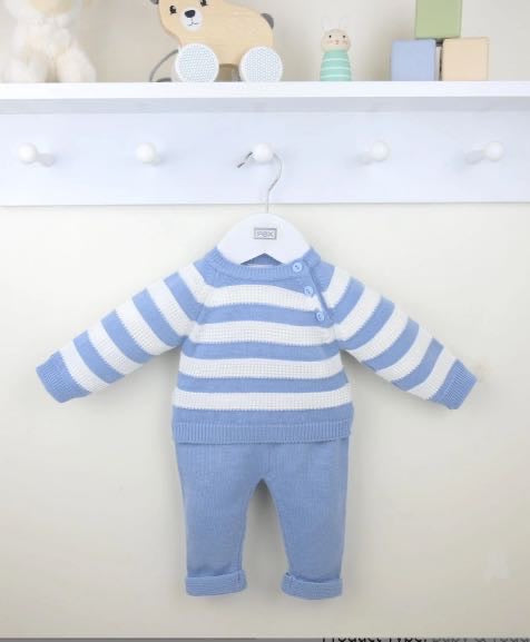 Frankie Suit Dusky Blue Striped Baby Boy Knitted 2 Piece