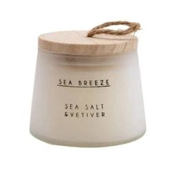 Large Wax Filled Frosted Glass Pot with Wooden Lid Candle Sea Salt Scent