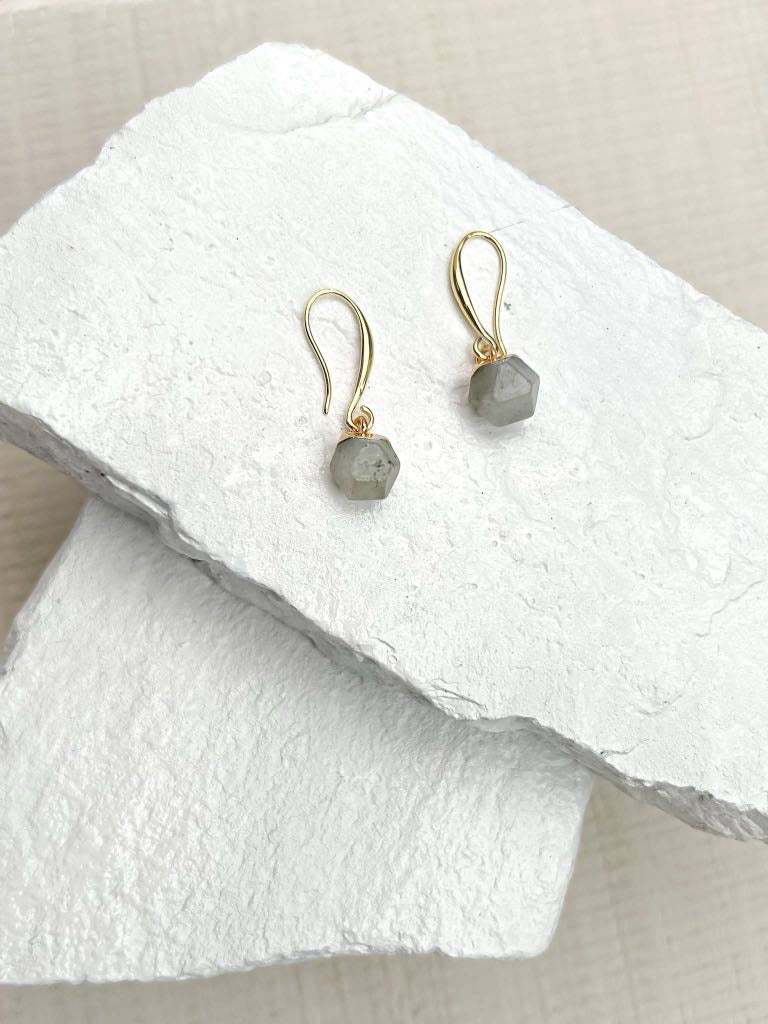 Labradorite Nugget Gold Plated Gemstone Crystal Earrings