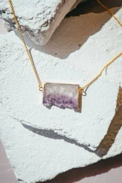 Amethyst Slice Gold Plated Gemstone Crystal Necklace