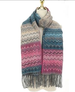 Multi-Color Chevron Zigzag Scarf with Fringe