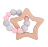 pink and grey silcone and wooden star teether