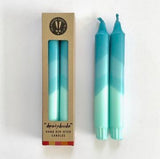 Hawaiian Blue and Turquoise Swirl Dip Dyed Dinner Candles