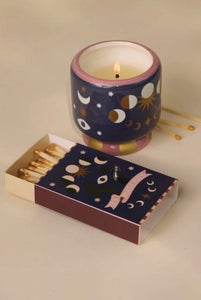 Adopo 8oz./226g Moon Phases Ceramic Candle - Jasmine & Rose