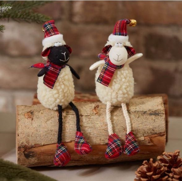 Christmas Tartan Sheep Shelf Sitter Decoration