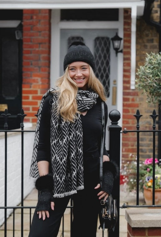 Black and White Patterned Scarf