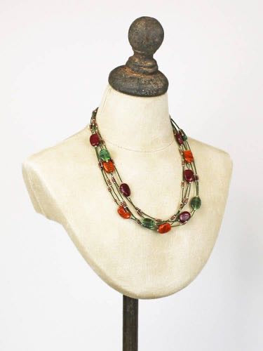 Multi Strand Glass Bead Necklace in Red, Orange and Green, Fair Trade Jewellery