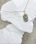 Dalmatian Jasper Rectangle Drop Gold Plated Gemstone Necklace