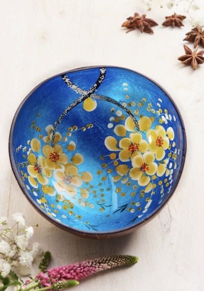 Coconut Bowl With Flower Design
