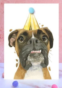 Boxer dog pompom birthday card