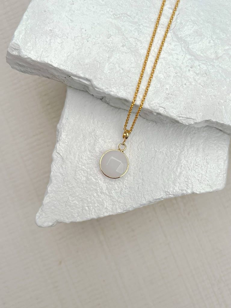 Jade White Round Gold Plated Gemstone Crystal Necklace