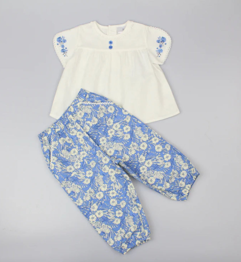Blue Floral Girl’s Summer Tunic Trouser Set