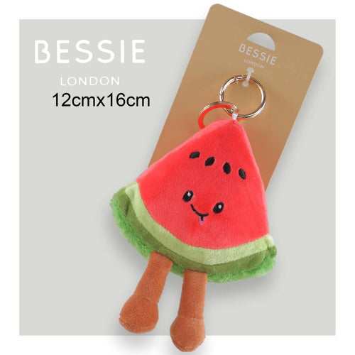 Bessie London watermelon plush keyring bag charm with smiley face and dangly legs (12cm x 16cm)