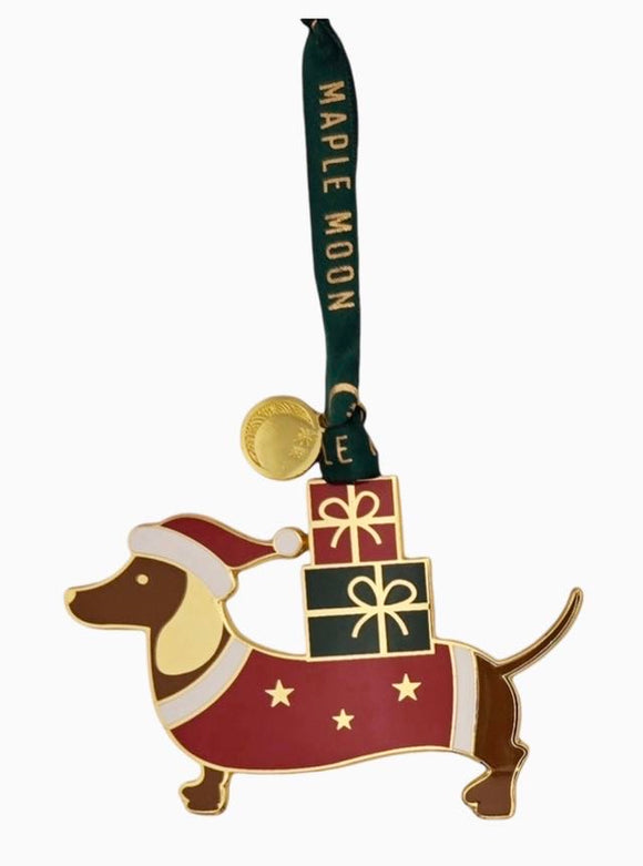 Dachshund Gold Enamel Christmas Decoration