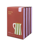 The Otis Ceramic Pitcher - Olive Green & White Stripe