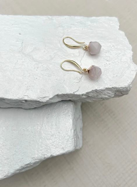Rose Quartz Nuggets Gold Plated Gemstone Crystal Earrings