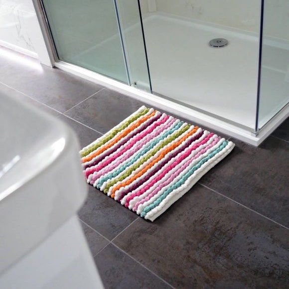 Striped Chunky Bobble Shower Mat - Luxury Square Bath Mat