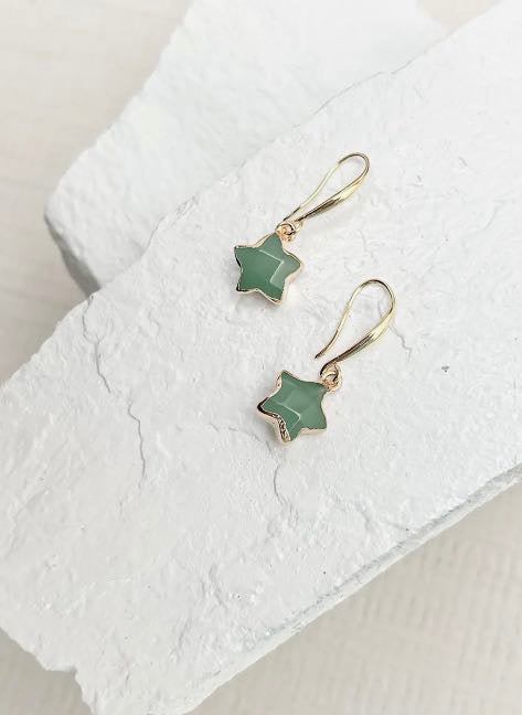 Aventurine Star Gold Plated Gemstone Crystal Earrings