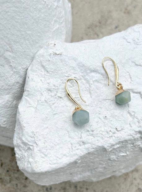 Amazonite Nugget Gold Plated Gemstone Crystal Earrings