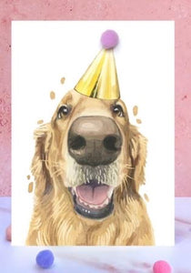 Golden retriever pompom birthday card