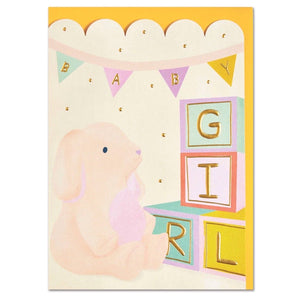 Endearing 'Baby Girl' Baby Card with Rabbit Toy