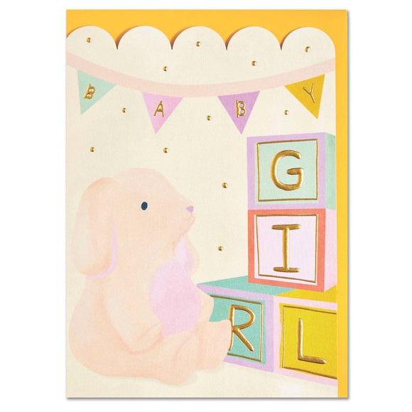 Endearing 'Baby Girl' Baby Card with Rabbit Toy