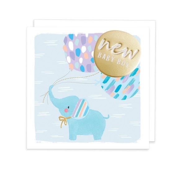 New Baby Boy - Blue Elephant with Balloons Greeting Card
