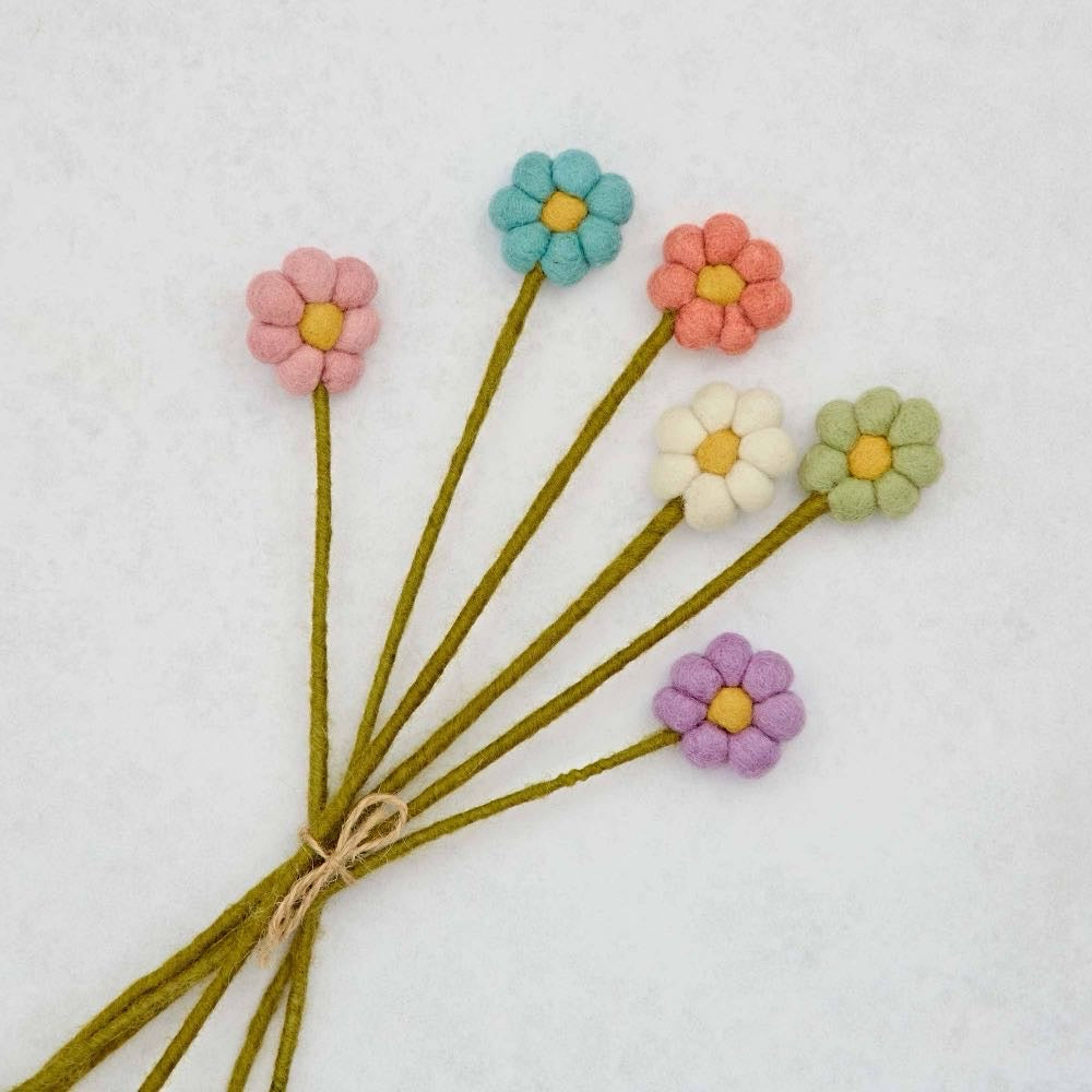 Pack of 6 Felt Handmade Flower Bouquet - Multicoloured