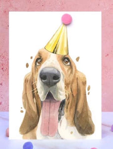 Bassett Hound Pompom Birthday Card