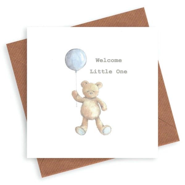 Baby Boy Card  welcome little one – Luxury Watercolour Greeting Card with Kraft Envelope Included